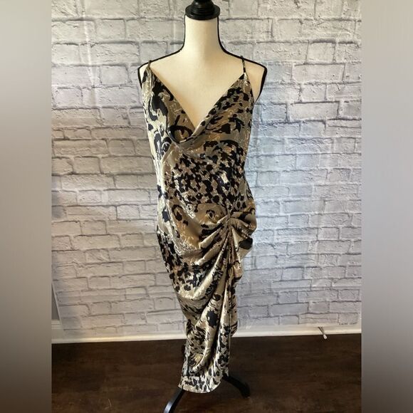 Women’s Plus Black & Tan Patterned Strappy Dress - 1XL - Picture 1 of 6